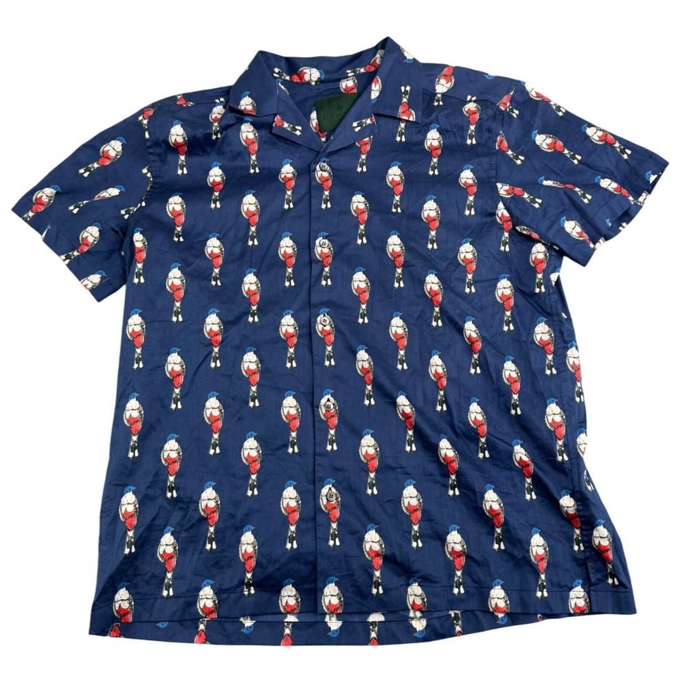 Roi Du Lac Button Up Shirt Bird Made Italy Red White Blue XL